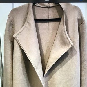 Women's Classy Light Tan/Black Open Front Knit Coat Cardigan